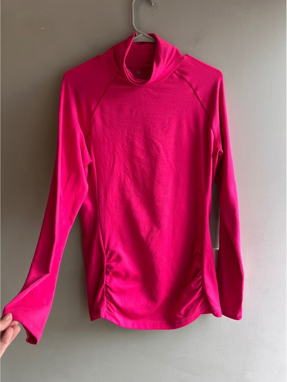 Athleta Long Sleeve Ruched Athletic Turtleneck Top Electric Pink Large - Picture 7 of 9